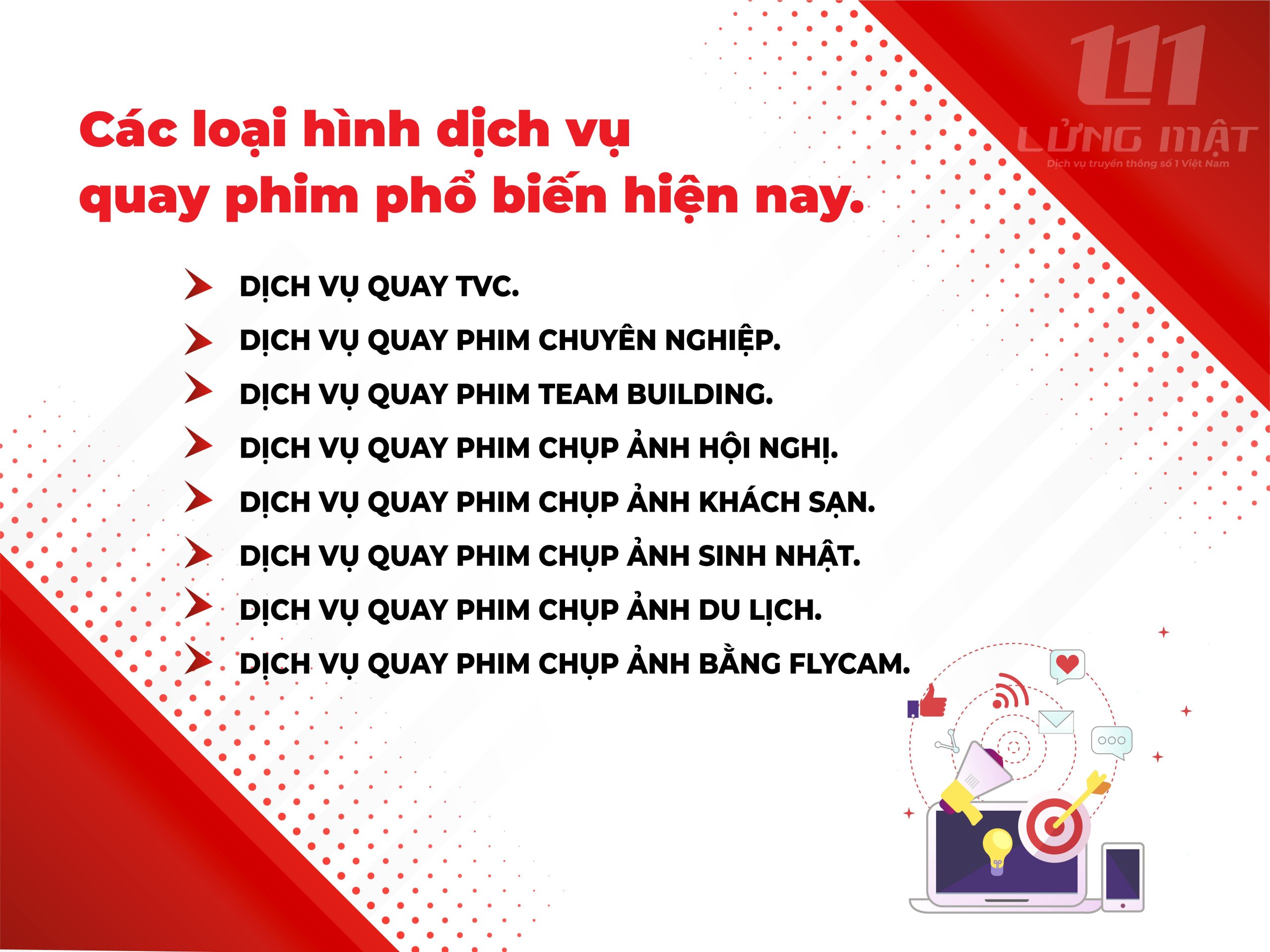 Các loại hình dịch vụ quay phim phổ biến hiện nay Các loại hình dịch vụ quay phim phổ biến hiện nay