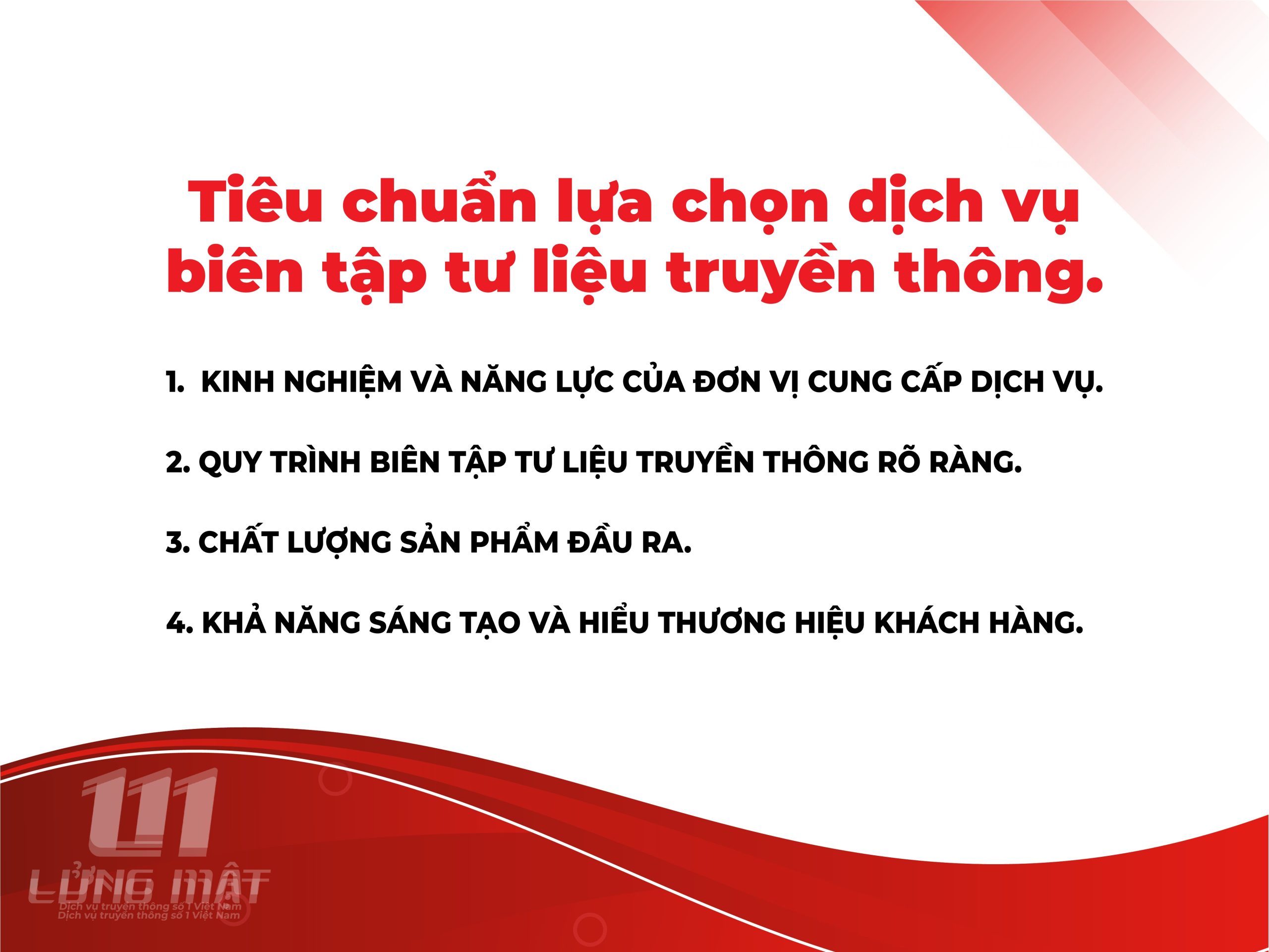 Tiêu chuẩn lựa chọn dịch vụ biên tập tư liệu truyền thông